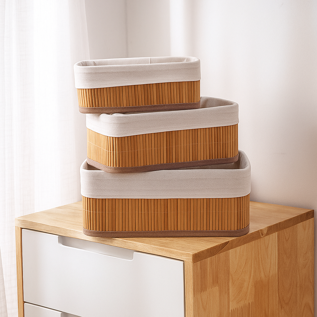 Kit Com 3 Cestos de Bambu Organizador - Simpla