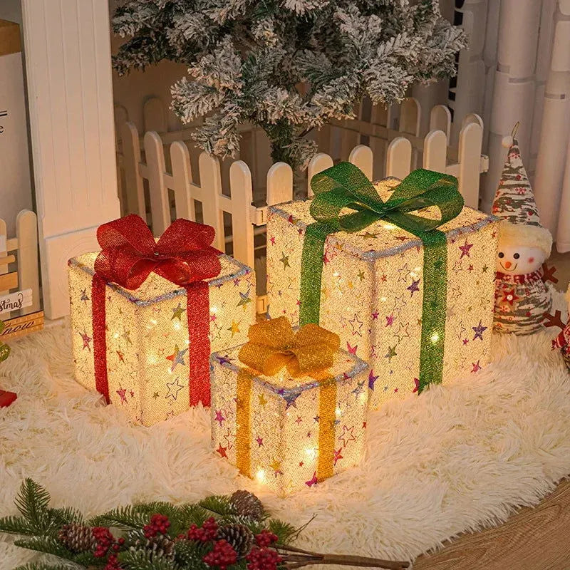 Caixa de Presente Iluminada com Laço para Decoração Natalina - Zinova