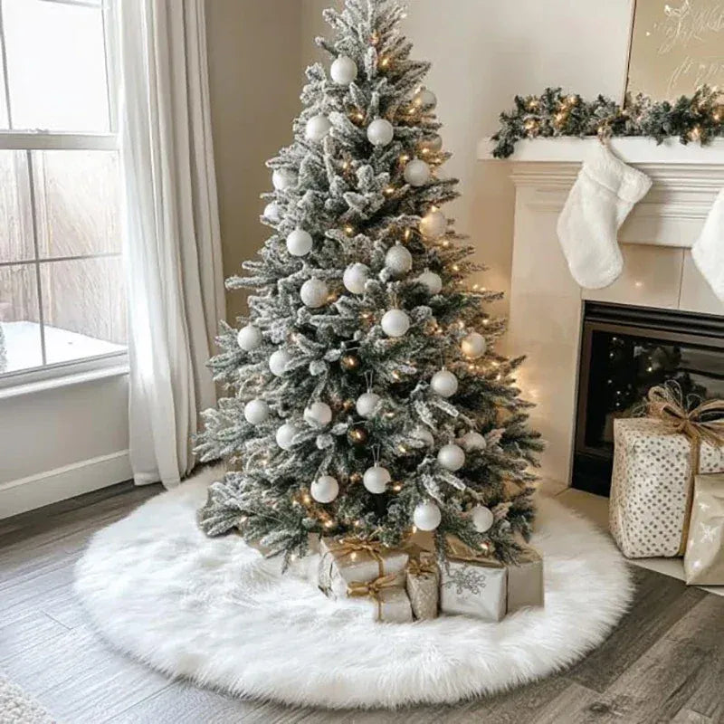 Saia para Árvore de Natal Redonda Plush Neve Branca - Zinova