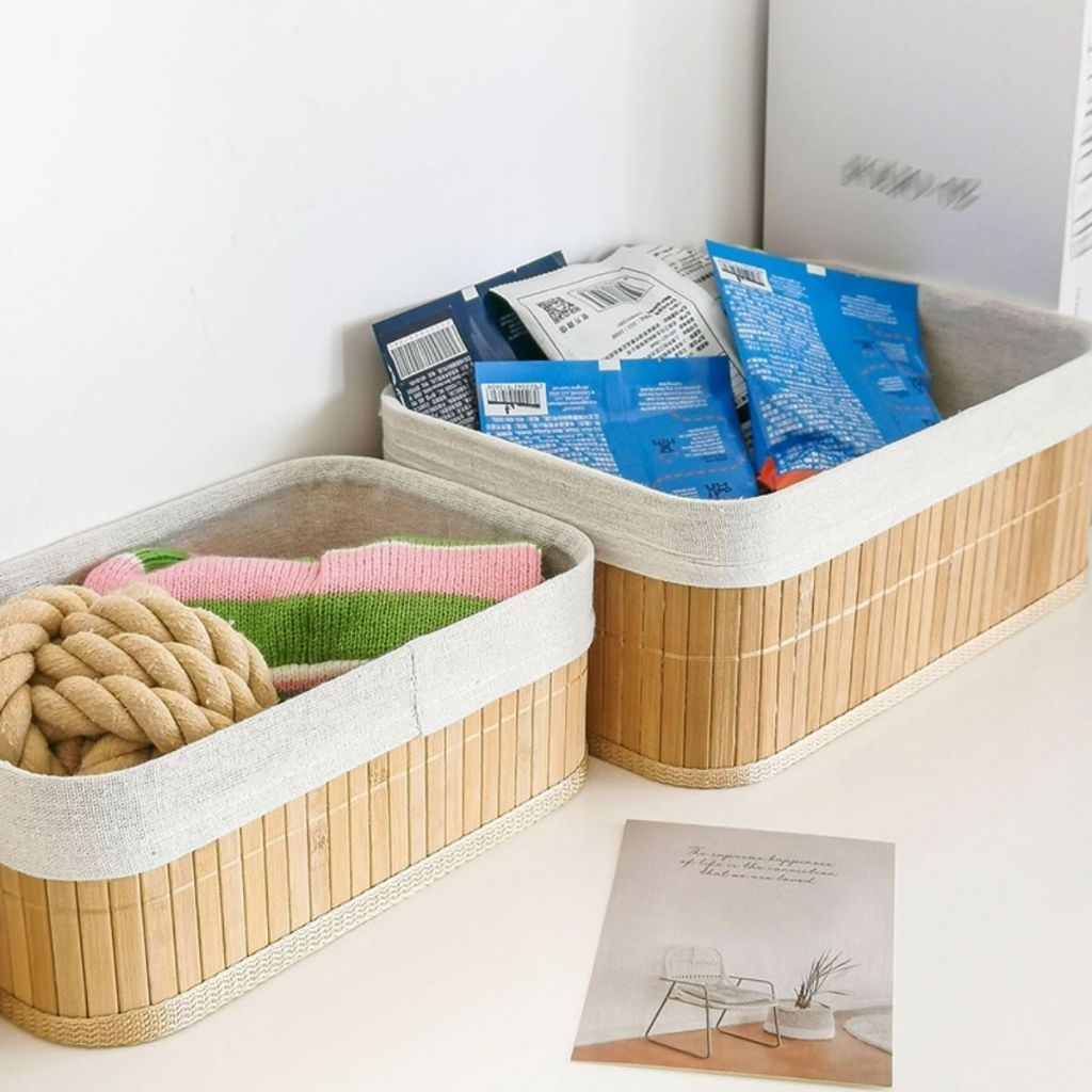 Kit Com 3 Cestos de Bambu Organizador - Simpla