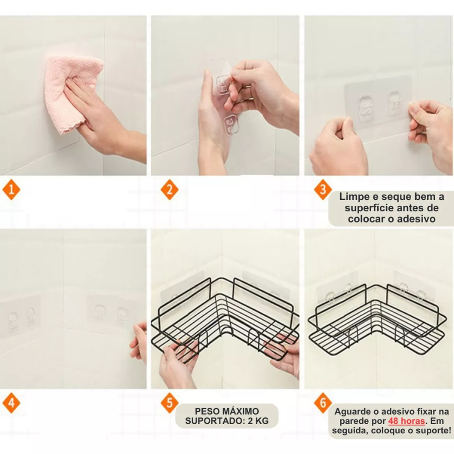 Prateleiras de Canto Para Banheiro Sem Furos (Compre 1 Leve 2) - Simpla