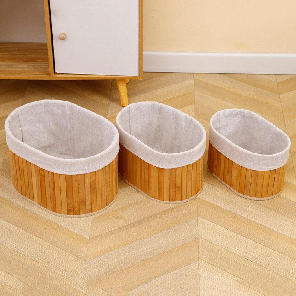 Kit Com 3 Cestos de Bambu Organizador - Simpla