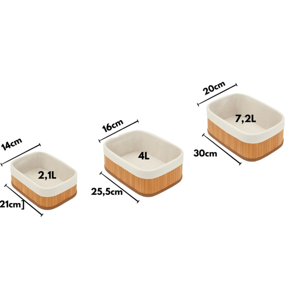 Kit Com 3 Cestos de Bambu Organizador - Simpla