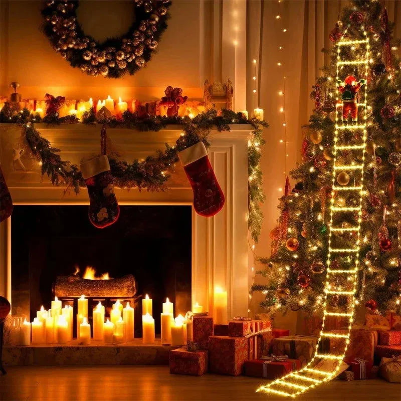 Decoração Natalina Papai Noel com Escada Iluminada de 3m - Zinova