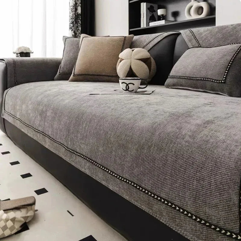 Capa de Sofá Chenille Antiderrapante Grisalho Pet Friendly Para Sala - Simpla