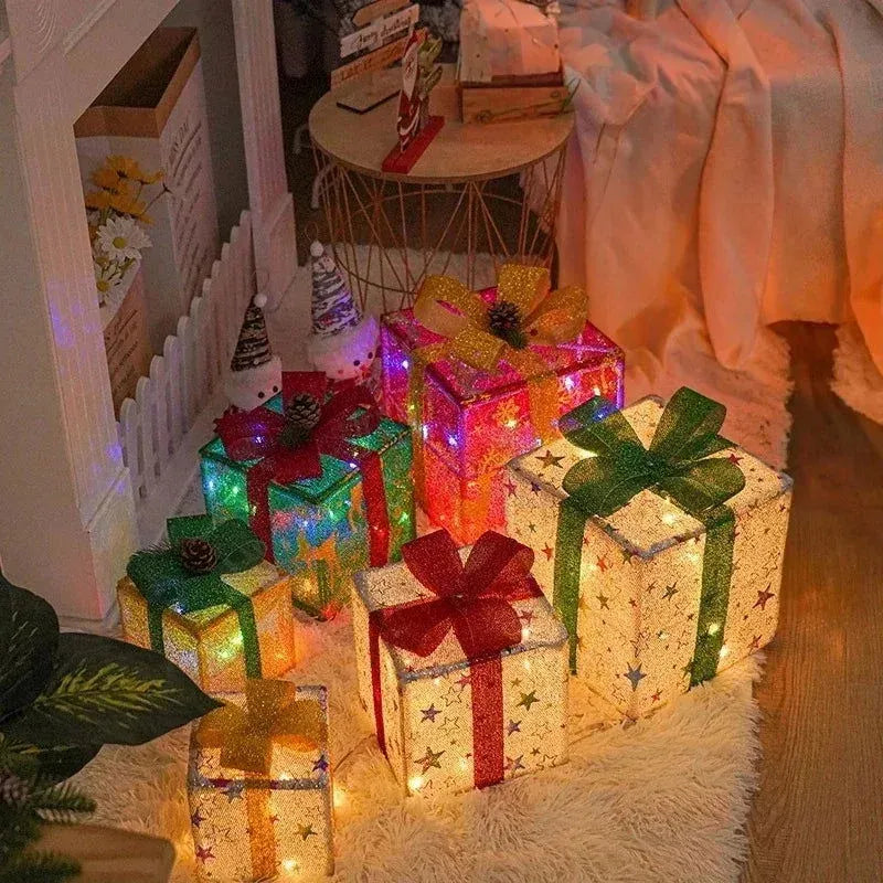 Caixa de Presente Iluminada com Laço para Decoração Natalina - Zinova
