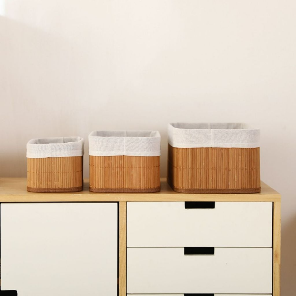 Kit Com 3 Cestos de Bambu Organizador - Simpla