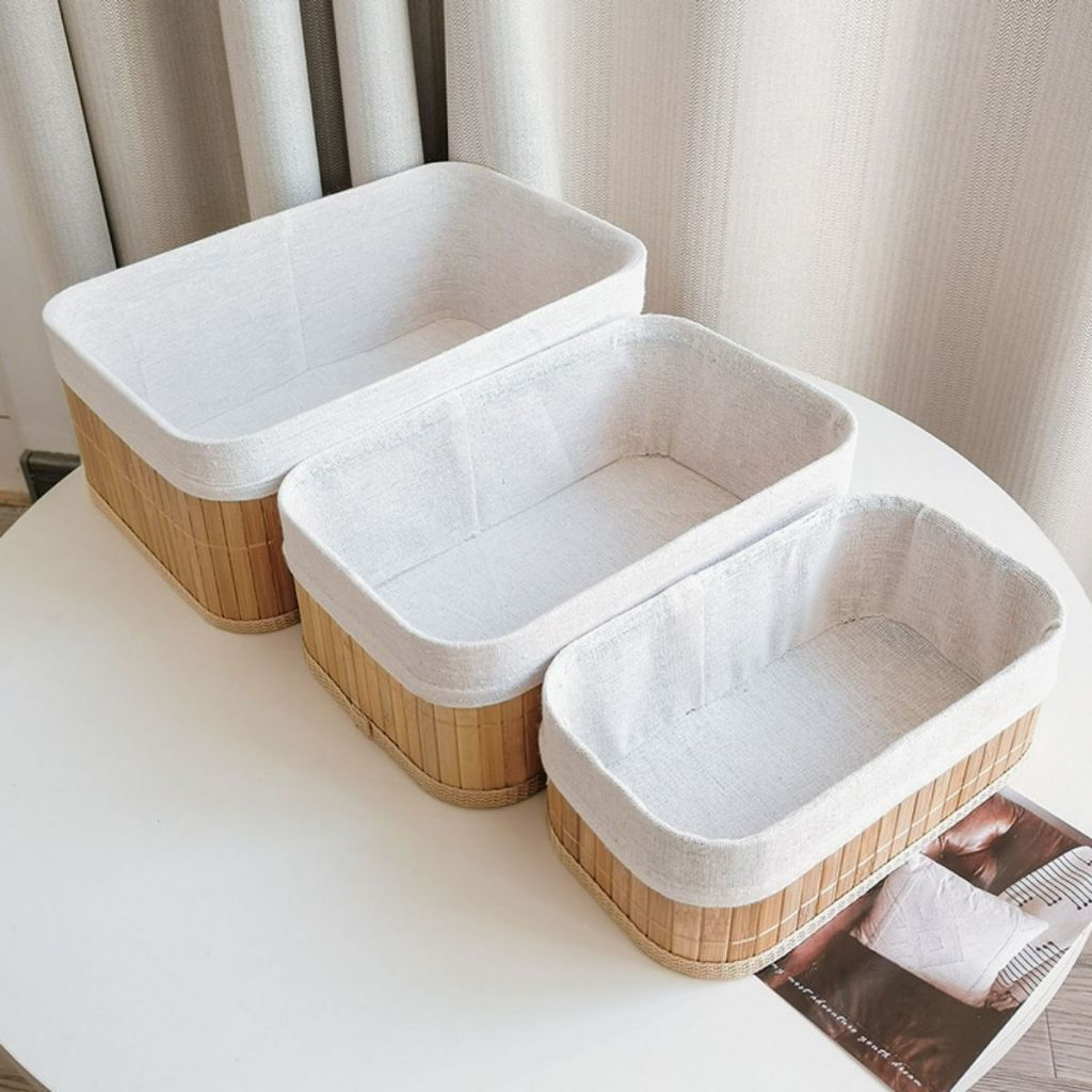 Kit Com 3 Cestos de Bambu Organizador - Simpla