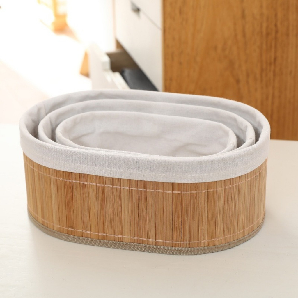 Kit Com 3 Cestos de Bambu Organizador - Simpla