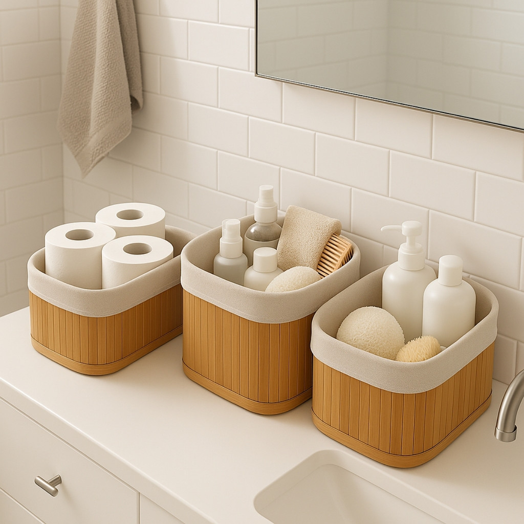 Kit Com 3 Cestos de Bambu Organizador - Simpla