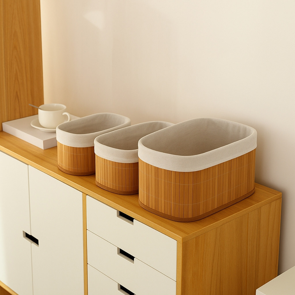 Kit Com 3 Cestos de Bambu Organizador - Simpla